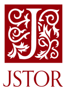 JSTOR logo which is deep red with a large letter J and curly ivy graphics.